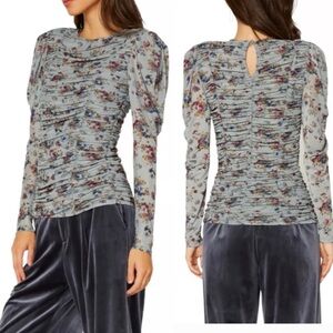 Anthropologie Current Air Women's Floral Ruched‎ Long Sleeved Mesh Blouse Small